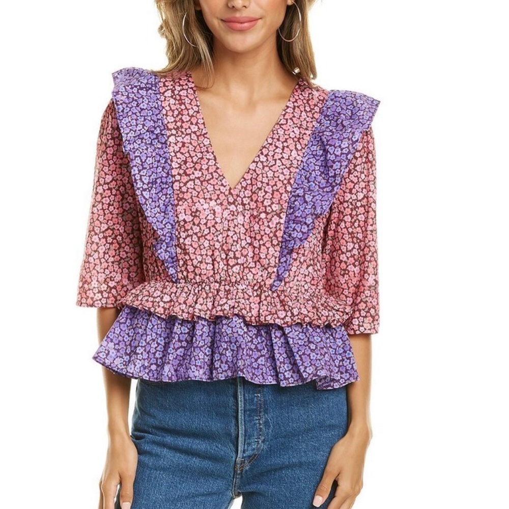 NWOT Celina Moon Pink Floral Ruffle Blouse